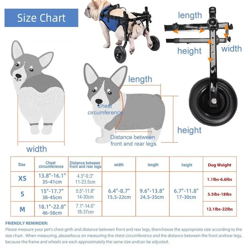 Chariot Réglable Mobilité Chien Handicapé