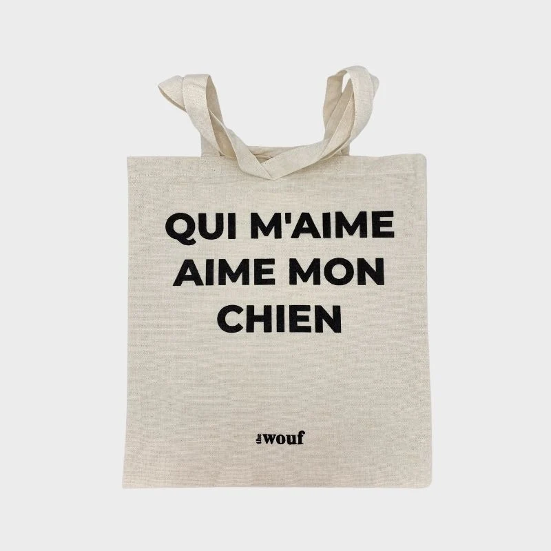 TOTE BAG THE WOUF "QUI M'AIME AIME MON CHIEN"
