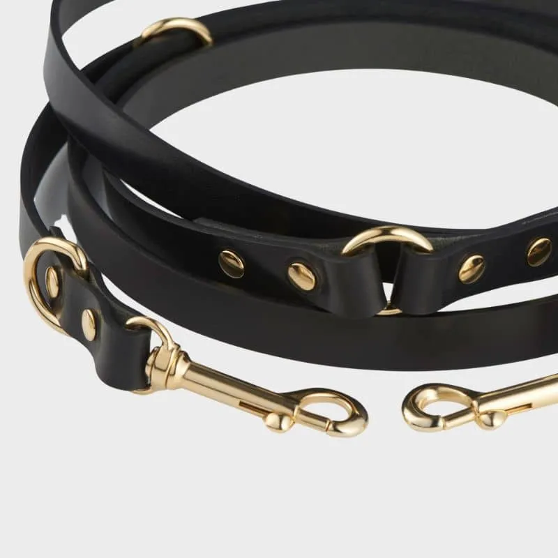 LAISSE MULTIPOSITIONS EN CUIR POUR CHIEN (4 POSITIONS) - NOIR