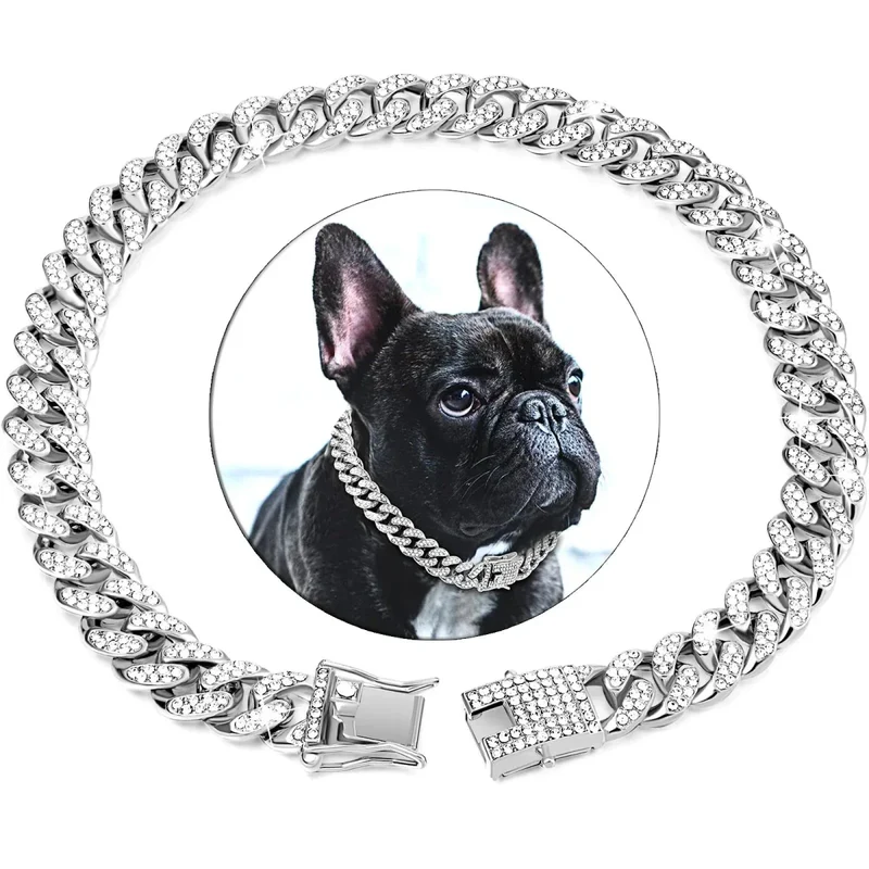 Collier Gourmette Strass Chien Luxe