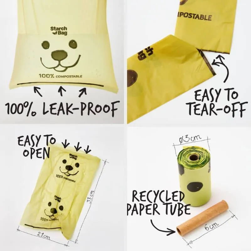 💩 BOITE DE 8 ROULEAUX DE SACS À DÉJECTIONS COMPOSTABLES POUR CHIEN (120 SACS) - 5 COULEURS DISPOS