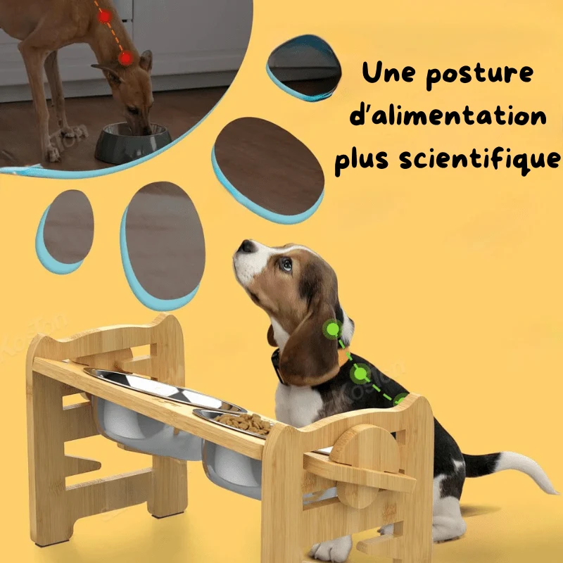 Gamelle Surélevée Réglable Bambou Gros Chien