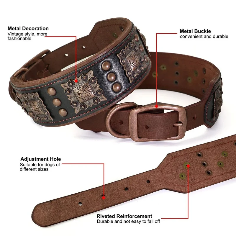 Collier Cuir Large Rivets Luxe Molosse