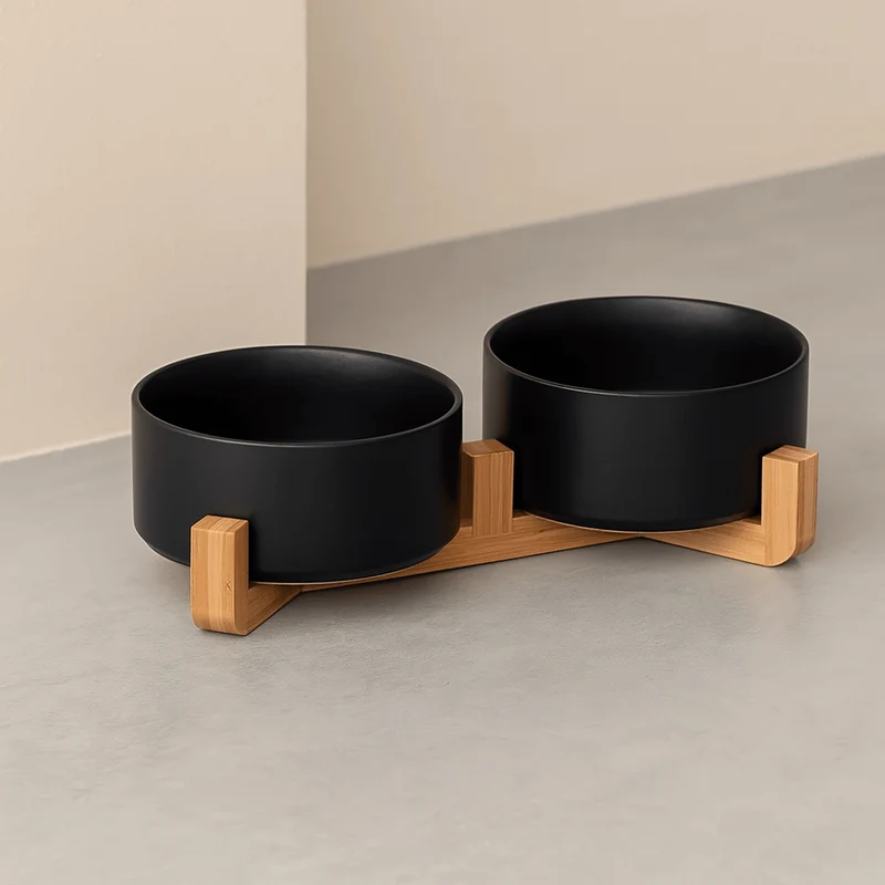 Gamelle Double Céramique Bois Chien Design