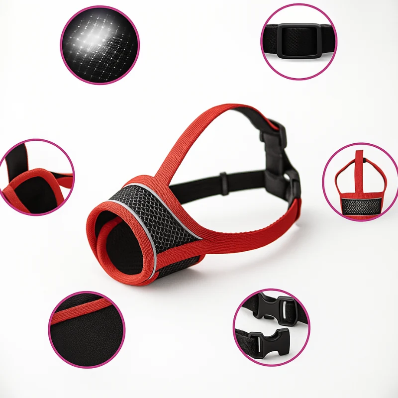 Muselière Nylon Anti-Morsure Rouge Réglable