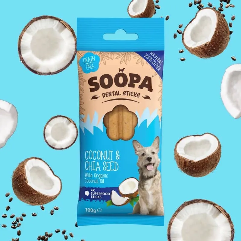 BÂTONNETS DENTAIRES À MÂCHER POUR CHIEN - NOIX DE COCO ET GRAINES DE CHIA