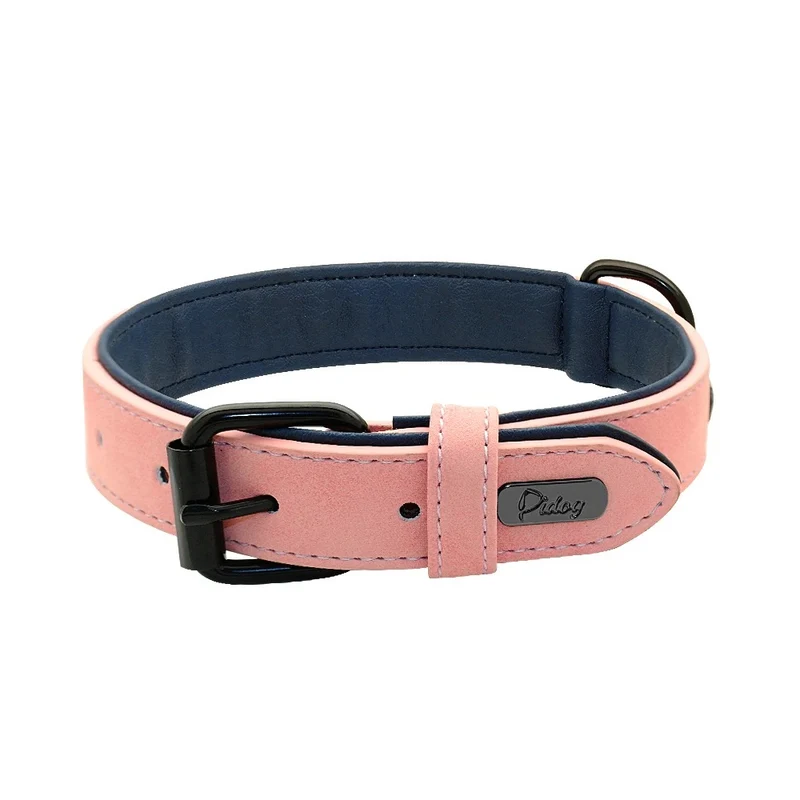 Collier Cuir Rembourré Rose Gros Chien