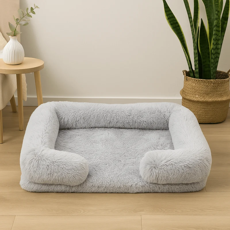 Panier Gros Chien Gris avec Oreiller