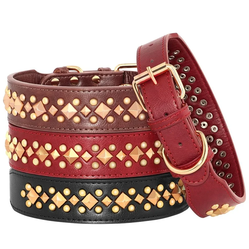 Collier Cuir Clouté Élégant Gros Chien