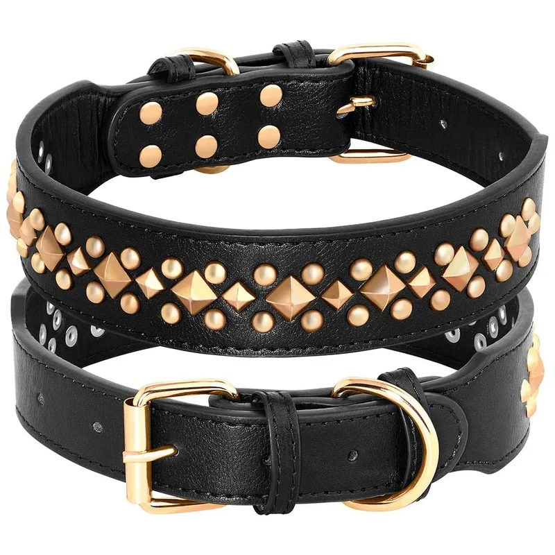 Collier Cuir Clouté Élégant Gros Chien