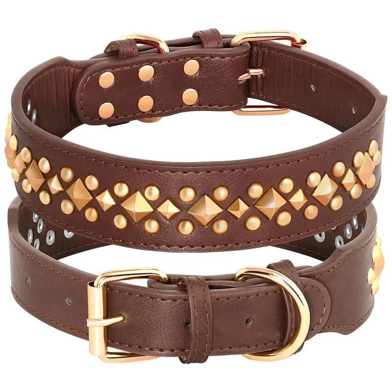Collier Cuir Clouté Élégant Gros Chien