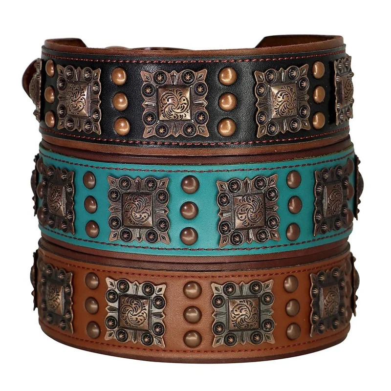 Collier Cuir Larges Spikes Gros Chien