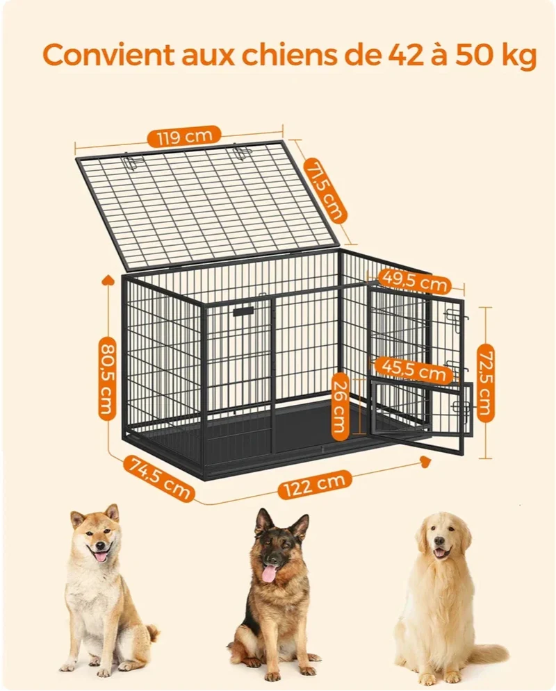 Cage Renforcée Grand Chien Noir ou Gris