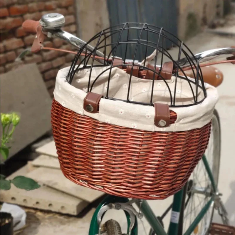 Panier Vélo Osier Chien Transport Sécurisé