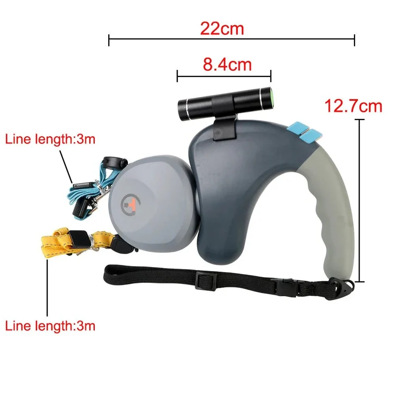 Laisse Enrouleur Double avec Lampe LED