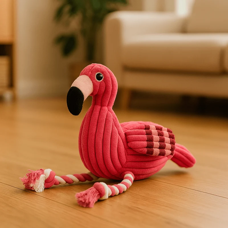 Peluche Corde Flamant Rose Chien 34cm