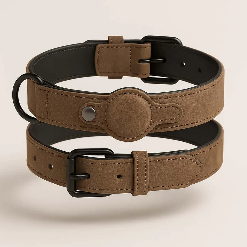 Collier Cuir Emplacement AirTag Gros Chien