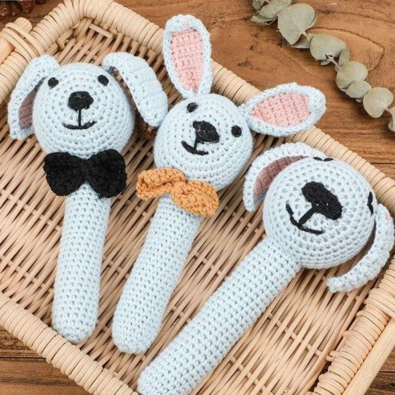 Hochet Coton Tricoté Jouet Doux Chien