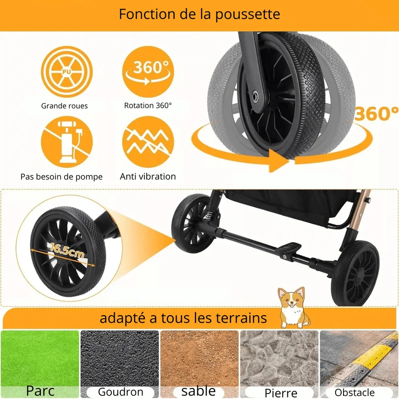 Poussette Gros Chien Tout Terrain Pliable