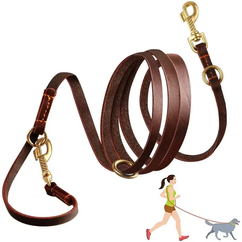 Laisse Cuir Bandoulière Mains Libres Gros Chien