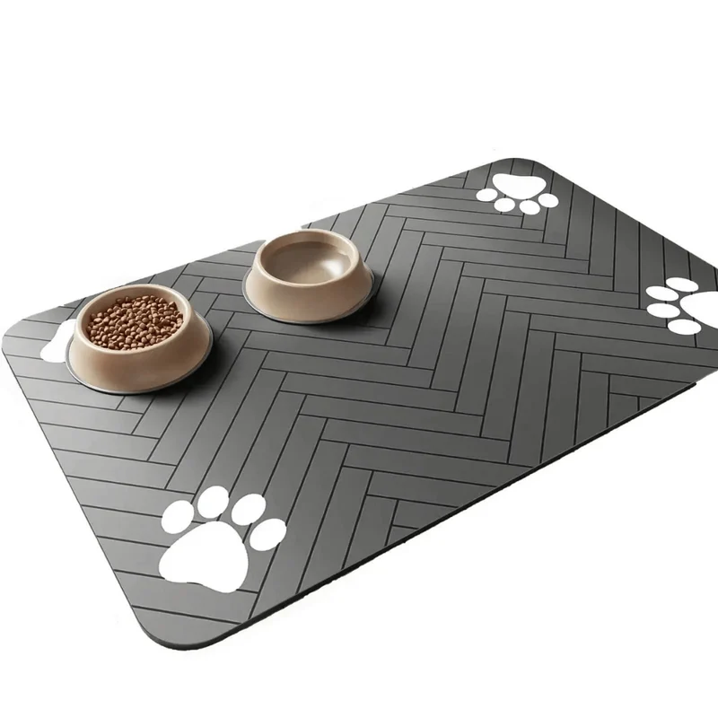 Tapis Absorbant Gamelle Chien Antidérapant Noir Gris