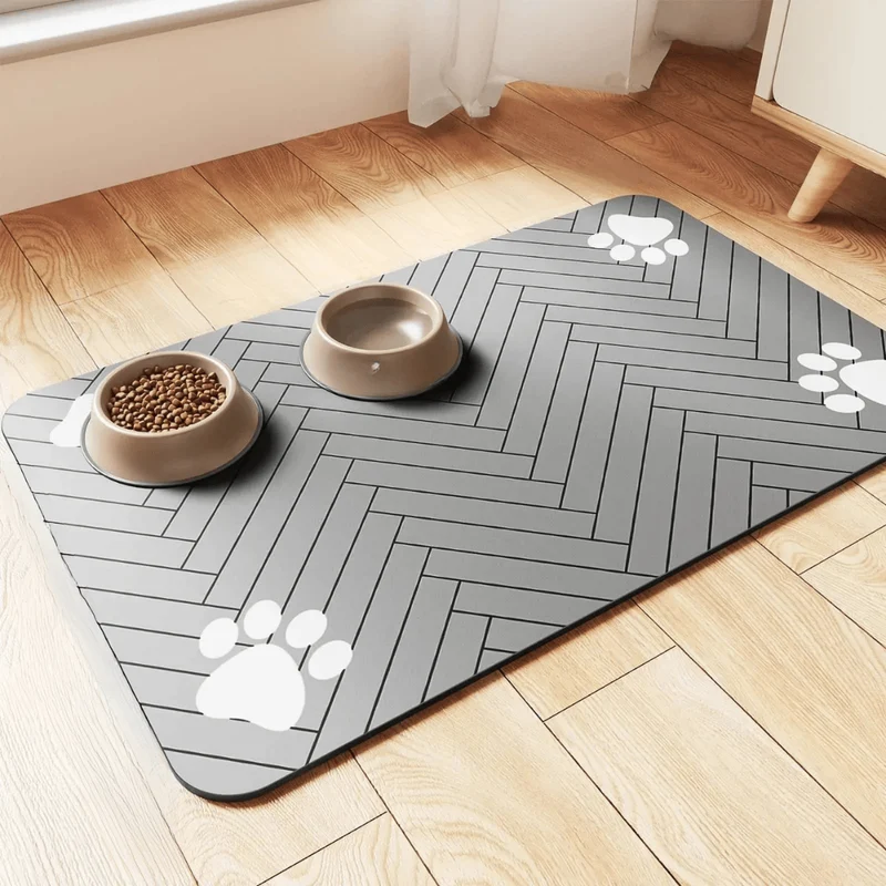 Tapis Absorbant Gamelle Chien Antidérapant Noir Gris