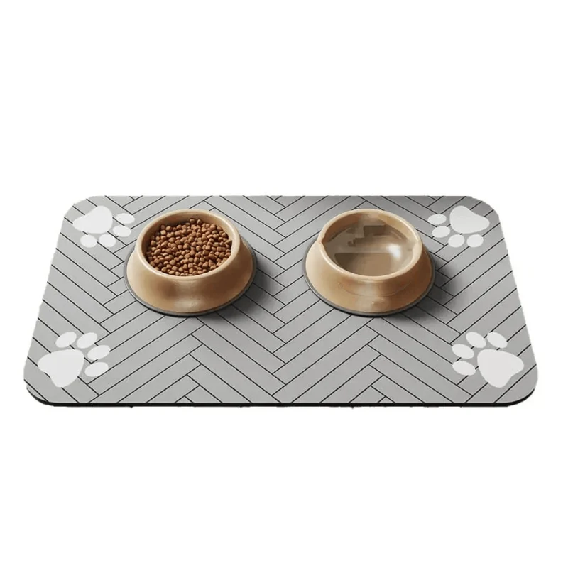 Tapis Absorbant Gamelle Chien Antidérapant Noir Gris