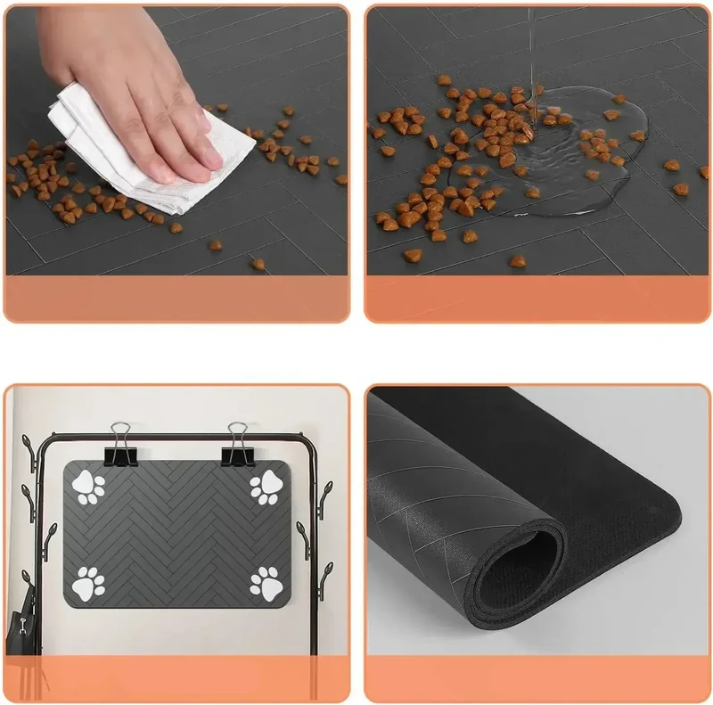 Tapis Absorbant Gamelle Chien Antidérapant Noir Gris
