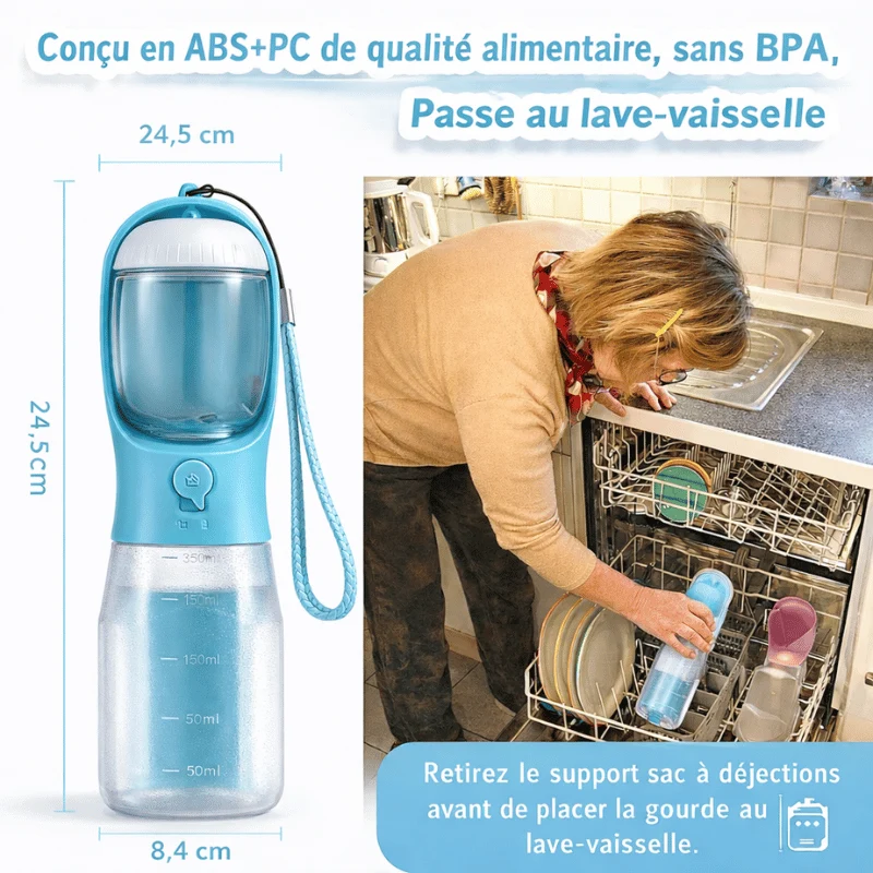 Gourde Portable Chien 3-en-1 300 600ml