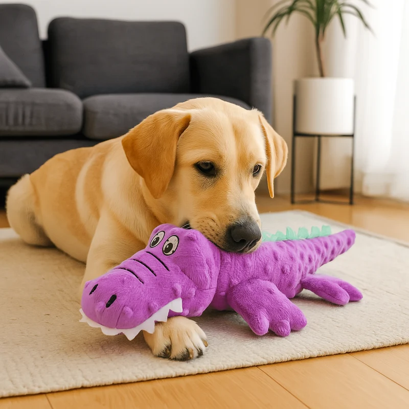 Peluche Crocodile Couinante Chien 4 Coloris