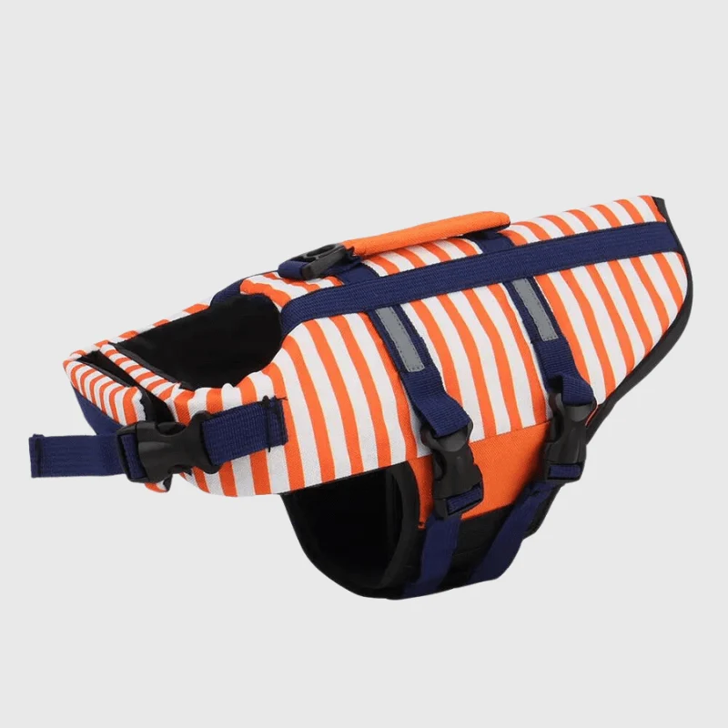 Gilet Sauvetage Chien Rayé Orange Flottant