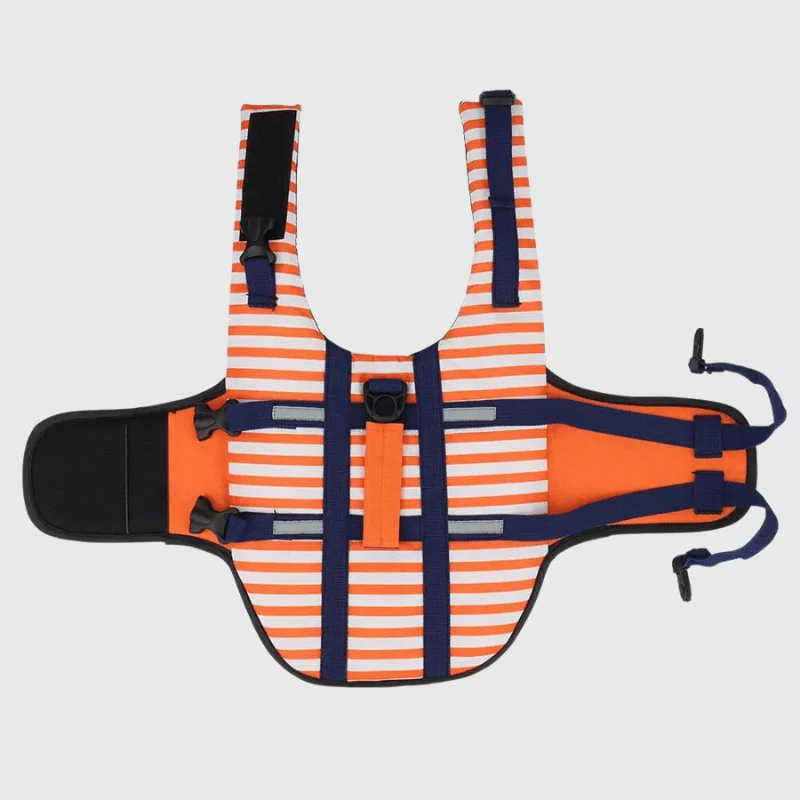 Gilet Sauvetage Chien Rayé Orange Flottant