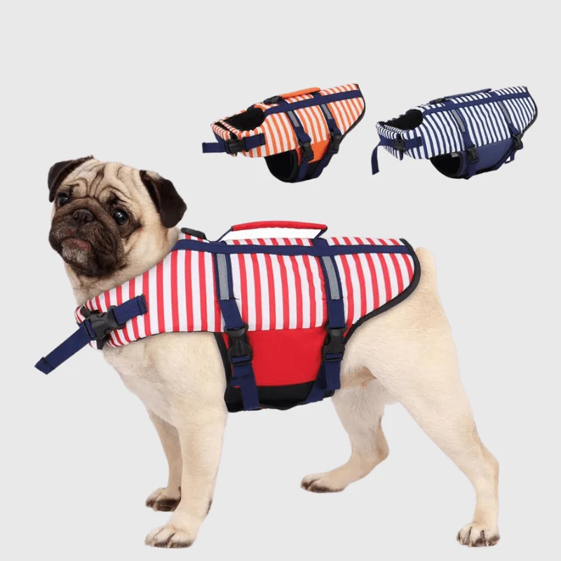 Gilet Sauvetage Chien Rayé Orange Flottant