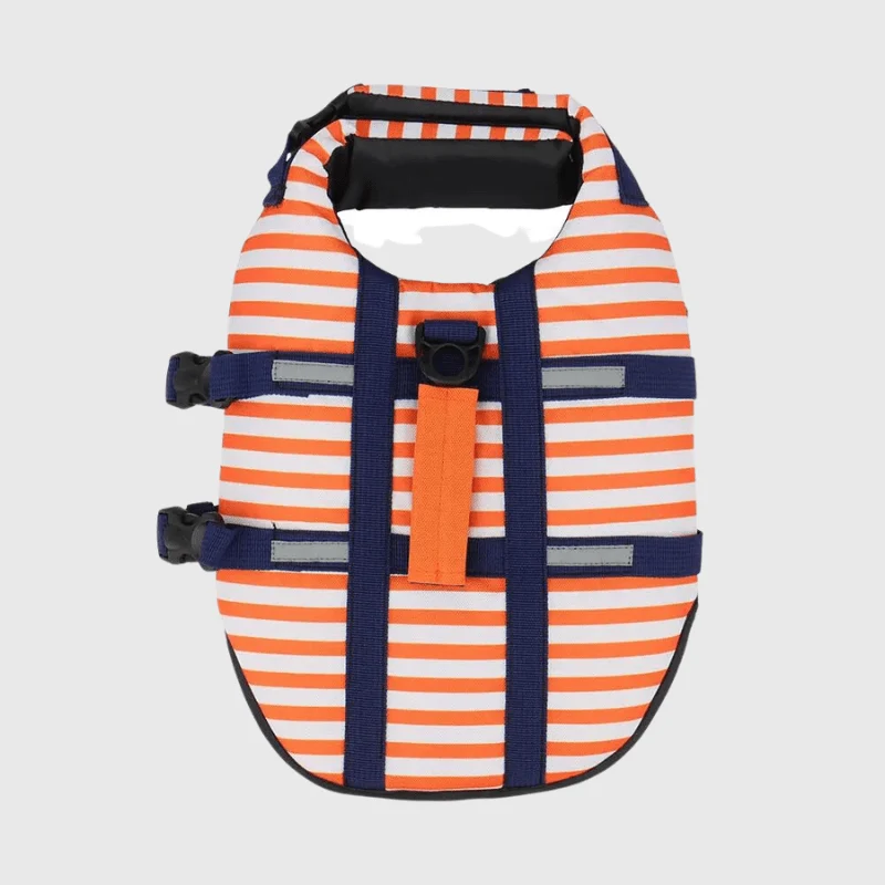 Gilet Sauvetage Chien Rayé Orange Flottant