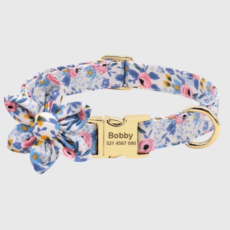 Collier Personnalisé Fleur Gravure Nom Chien