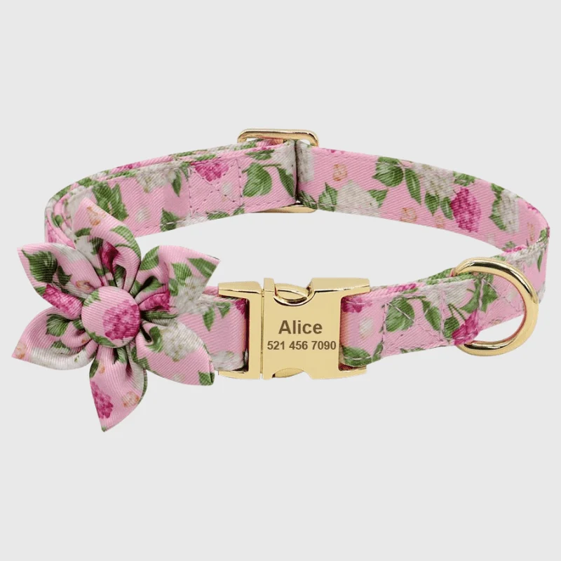 Collier Personnalisé Fleur Gravure Nom Chien