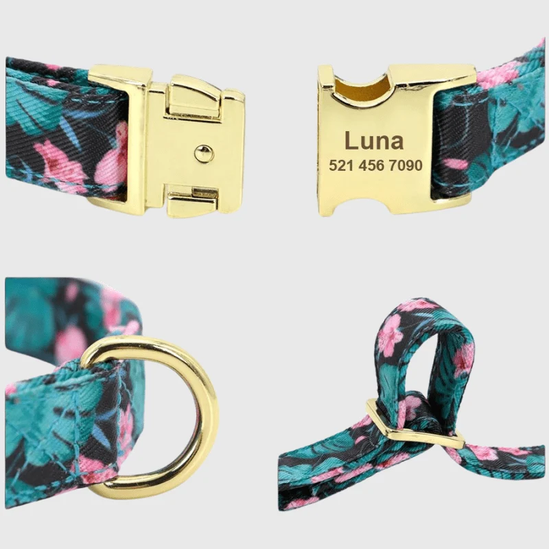 Collier Personnalisé Fleur Gravure Nom Chien