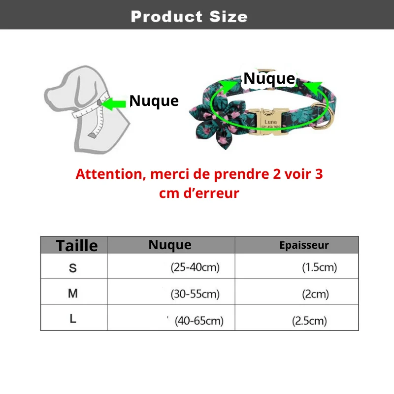 Collier Personnalisé Fleur Gravure Nom Chien