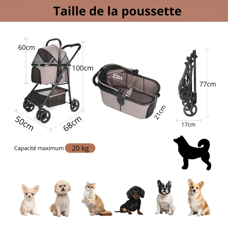 Poussette Chien Senior Confortable Pliable