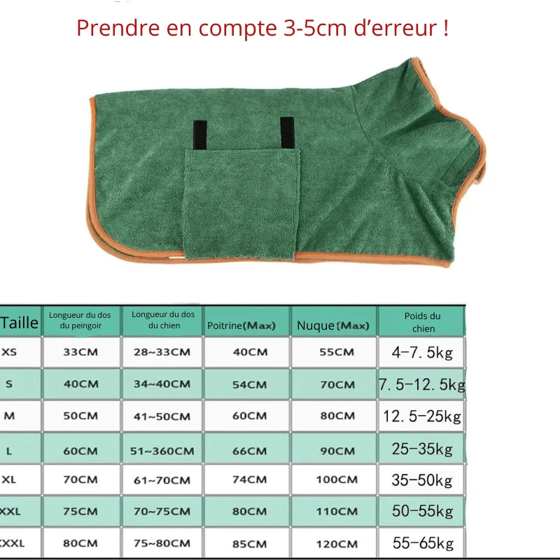 Peignoir Absorbant Microfibre Gros Chien Toilettage