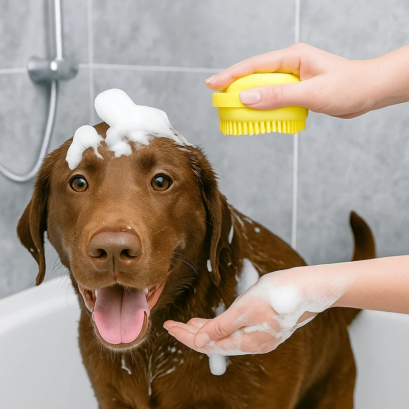 Brosse Bain Silicone Cœur Massage Chien