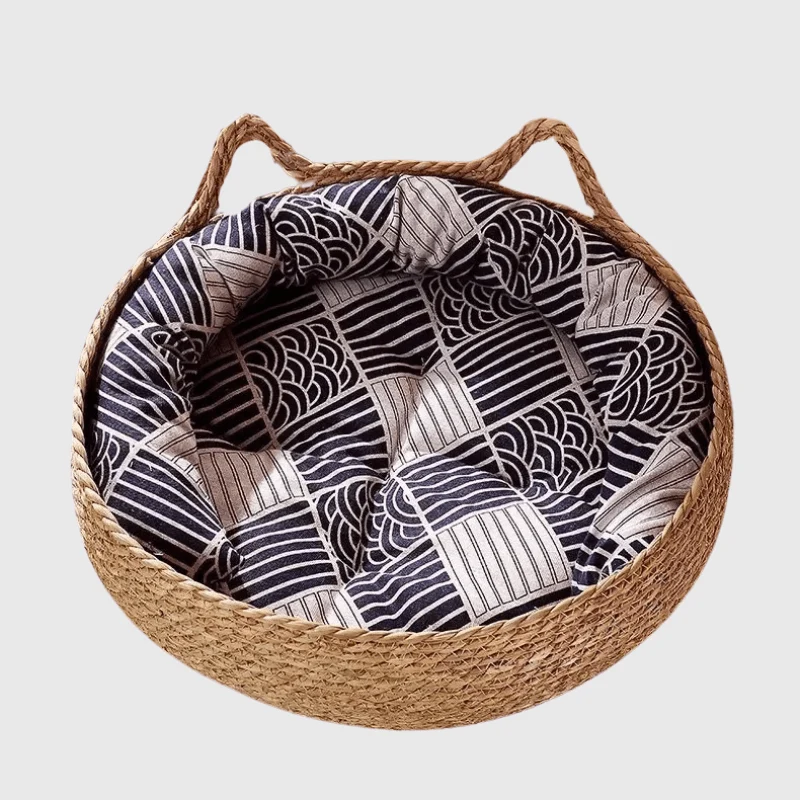 Panier Osier Tressé Chien Coussin Beige
