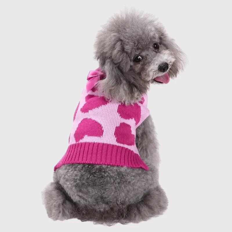Pull Rose Cœur Chien Hiver Tendance
