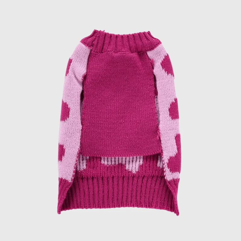 Pull Rose Cœur Chien Hiver Tendance