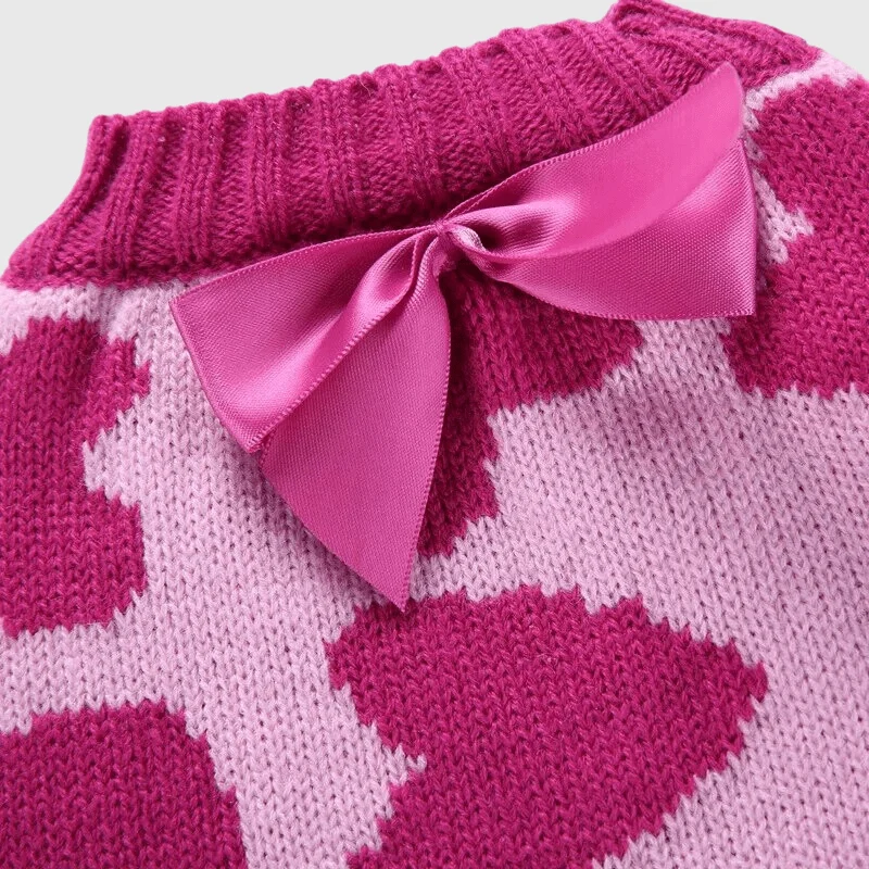 Pull Rose Cœur Chien Hiver Tendance
