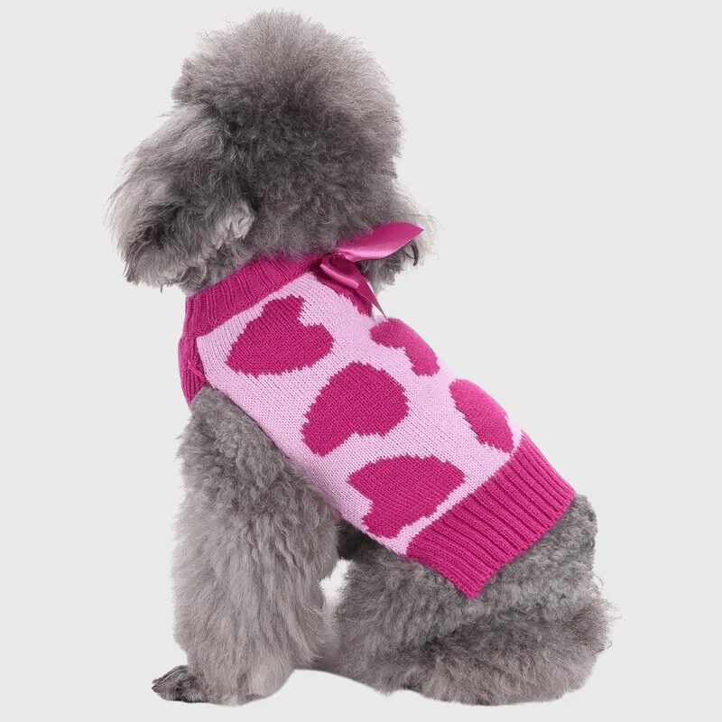 Pull Rose Cœur Chien Hiver Tendance