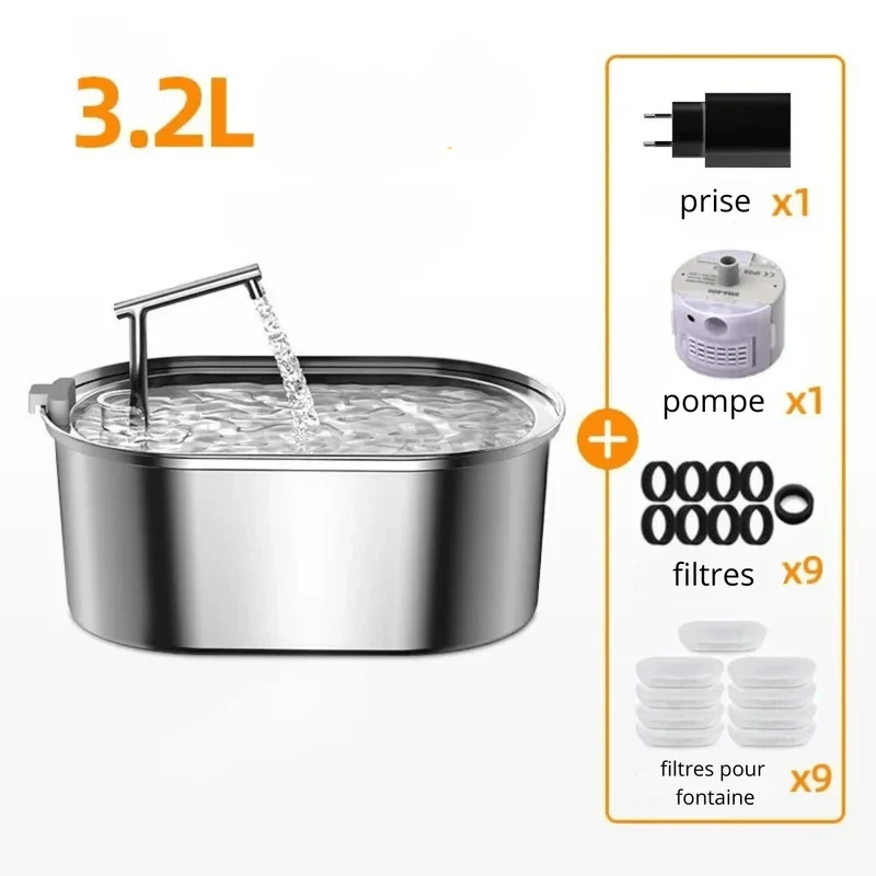 Fontaine Eau Inox Filtrée Gros Chien 3L