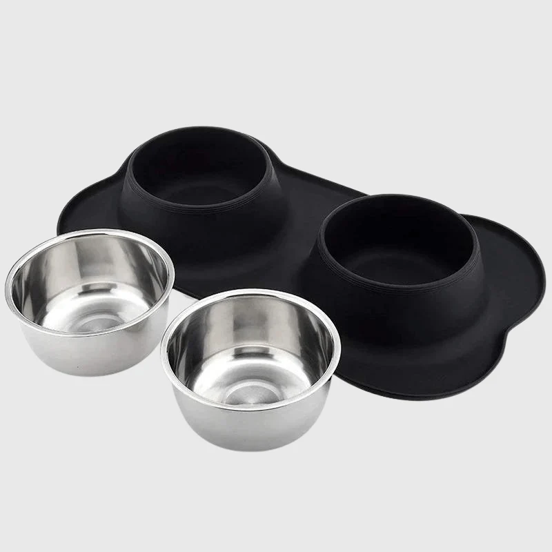 Gamelle Double Inox Bleu Antidérapante Gros Chien