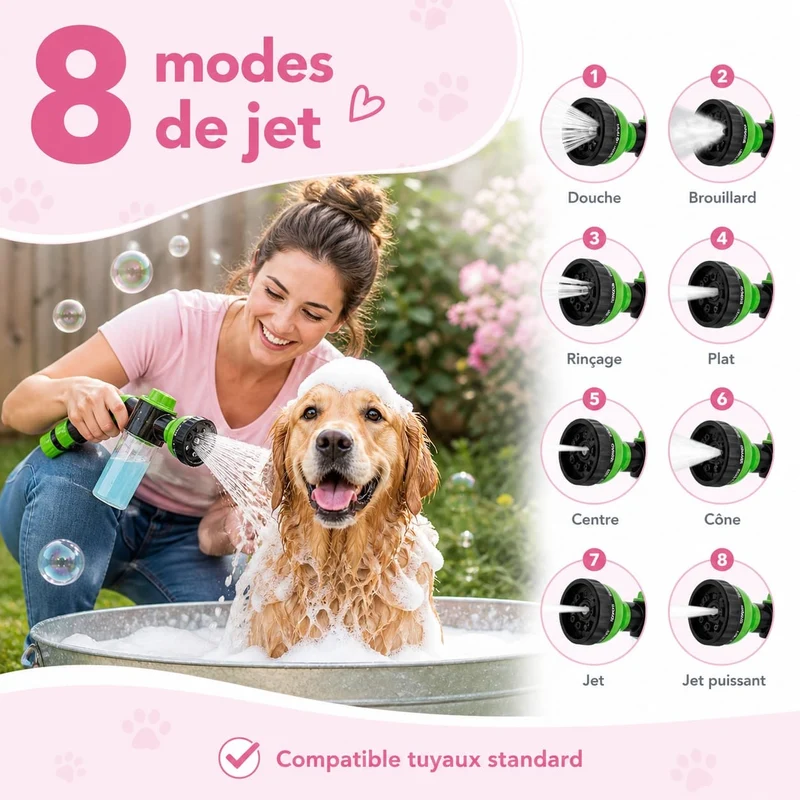 Douchette Bain Chien Shampoing Intégré