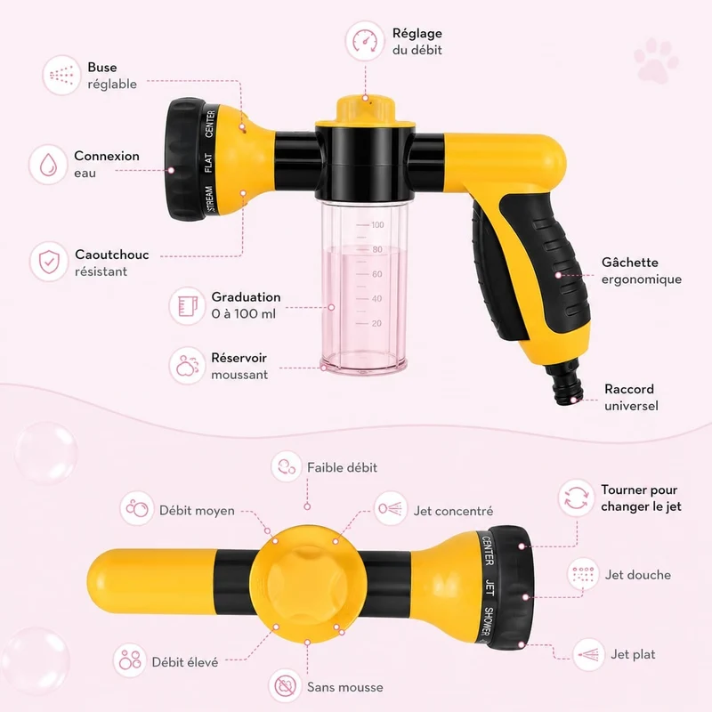 Douchette Bain Chien Shampoing Intégré
